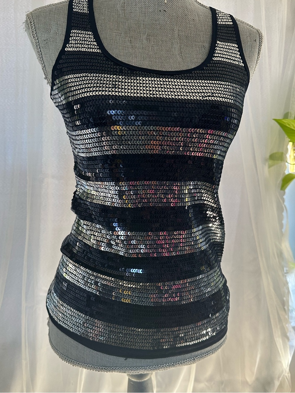 Forever 21 Black Sequin Striped Tank Top